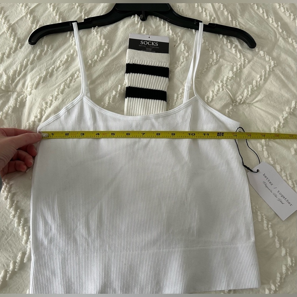 cardigan & white crop tank & socks set Juniors size M - Picture 5 of 9